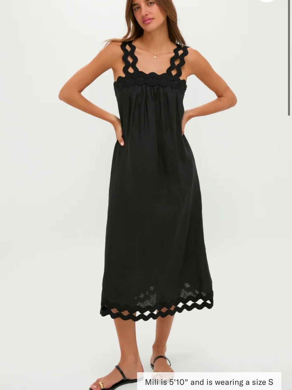 Black Midi Dress with Scalloped Straps